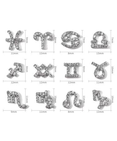 WOKOTO 24pcs Silver Zodiac Signs & Letters Nail Charms for Acrylic Nails - 3D Nail Jewelry Kit with Rhinestones for Zodiac Nail Art & Jewelry Making - Buy Online on GoSupps.com