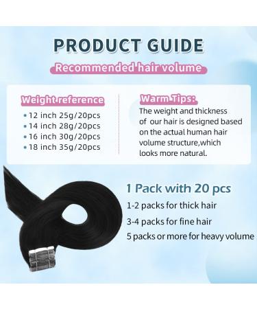 Neitsi 12 Inch Black Tape In Human Hair Extensions - 20 Pcs Seamless Invisible Straight Hair Extensions - Buy Online on GoSupps.com