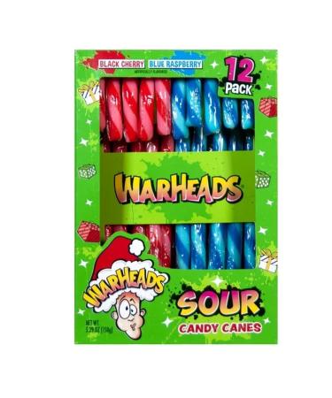 Spread Holiday Joy with Flix Candy Warheads Sour Candy Canes - Tangy Black Cherry & Blue Raspberry Flavors - Gluten & Peanut-Free Treats Perfect for Stockings & Festive Delights! 144G