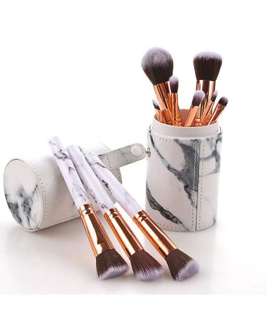 10-Piece Marble Makeup Brush Set with PU Leather Bucket | Foundation Eyeshadow and Contour Brushes for Flawless Makeup Application - Buy Online on GoSupps.com