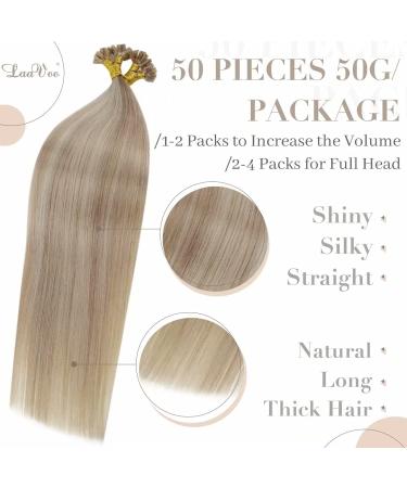 Laavoo Keratin Bonding Extensions | Real Hair U Tip 55 cm | Bleach Blonde & Ash Blonde Highlights | 50s/50g #18/613 - Buy Online on GoSupps.com