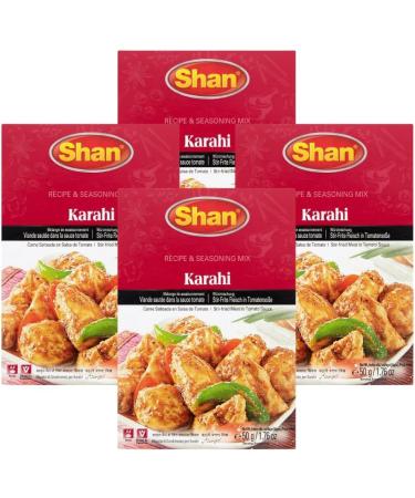 Shan Recipe & Seasoning Mix Karahi 50g - 4 Pack | Stir-Fried Meat In Tomato Sauce No Preservative No Artifical Food Colour. - Buy Online on GoSupps.com