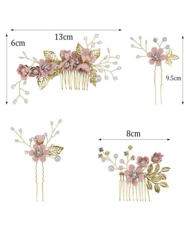 4-Piece Light Pink Gold Wedding Hair Comb Set | Rhinestone Bridal Hair Clips | Elegant Wedding Accessories - Buy Online on GoSupps.com