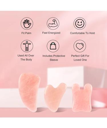 XYZBSTAR Gua Sha Facial Tools Set - Rose Quartz & Jade Stone Scraping Tool for Face, Neck, Eyes, and Body - Pack of 3 (Pink) - Buy Online on GoSupps.com