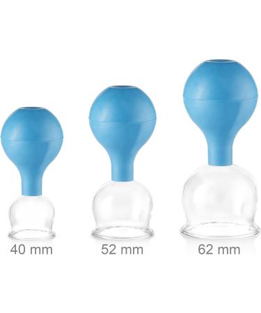 Pulox Cupping Glass Set of 3 - Real Glass with Suction Balls (40mm 52mm 62mm) - Blue - International Shipping Available - Buy Online on GoSupps.com