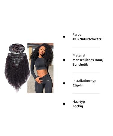 Elailite Afro Hair Clip-In Extensions - Remy Kinky Curly 20cm - 8 Set Double Tresse Natural Black #1B - 95g Whole Head Solution - Buy Online on GoSupps.com
