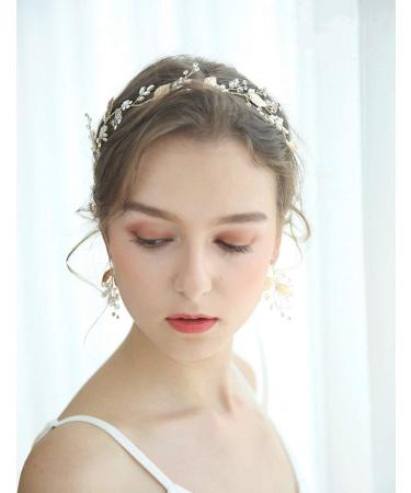 Anglacesmade Bridal Hair Vine Crystal and Pearl Headband Gold Leaf Headpiece for Bride Bridesmaid Handmade Hair Jewelry for Women and Girls - Buy Online on GoSupps.com