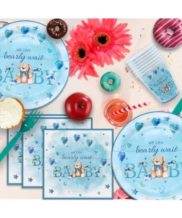 Teddy Bear Baby Shower Decorations We Can Bearly Wait Baby Shower derorations Plates Set for 24 Guests Paper Plates Napkins Cups and Straws Set for Baby Shower Party Supplies(Blue Set) - Buy Online on GoSupps.com