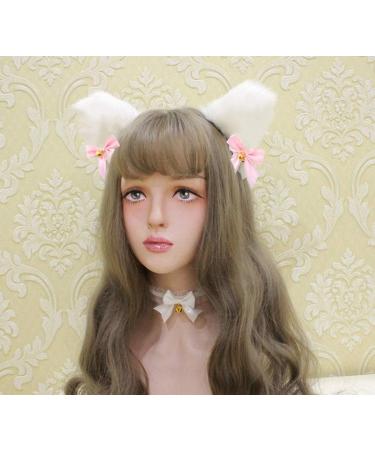 zalati Fox Ears Headband Plush Handmade Hairband Cute Style with Bowknot & Small Bells for Halloween Christmas Cosplay Party Costume Party Decor - White - Buy Online on GoSupps.com