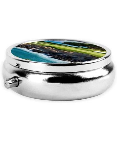 Hawaii Beach Golf Course Mini Round Pill Box | 3 Compartment Travel Pill Organizer | Portable Medicine Case for Home & Office - Buy Online on GoSupps.com