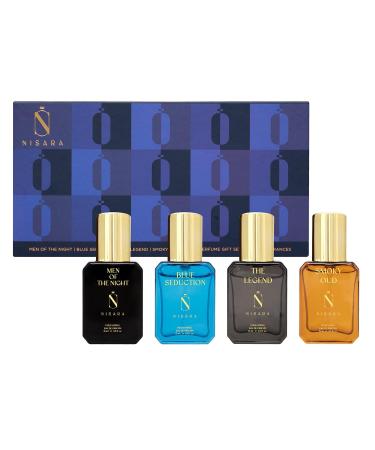 Nisara Long Lasting Men Perfume Gift Set 4x0.5 floz(2 floz) with | Men Of The Night | Blue Seduction | The Legend | Smoky Oud | Travel & Pocket-friendly kit | Valentine Gift For Everyone - Buy Online on GoSupps.com
