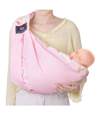 CUBY Baby Carrier Sling Baby Essentials for Newborn Natural Cotton Adjustable Baby Carriers from Newborn Comfortable Easy Wearing Nursing for Infant Toddler Wrap Sling Ideal for Newborn Cotton Pink Flamingo