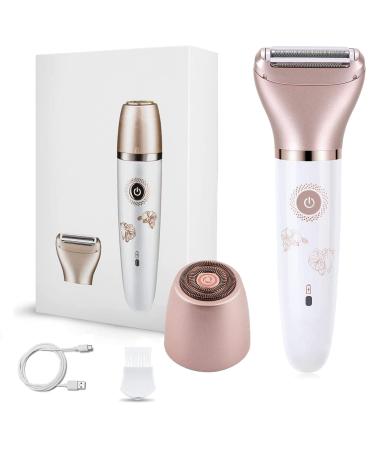 Electric Razors for Women , Painless 2-in-1 Shaver for Women Hair Remover for Face,Bikini Trimmer,Easy to Carry Cordless, Rechargeable Wet and Dry Women Razor,Head Can be Replaced(Rose Gold)