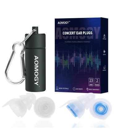 AOMOGY High Fidelity Concert Ear Plugs 2 Pairs Noise Reduction Earplugs Reusable Ear Hearing Protection Ear Plugs for Music Festival Musician Rave Movie Dance Club and Loud Party with Case