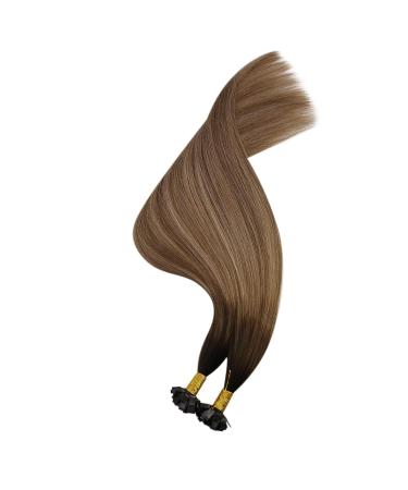UGEAT 100% Remy Brazilian Hair Extensions - 22 Flat Bonding Keratin Glue Tips | Dark Brown to Light Gold Brown #2/6/12 - Premium Quality eCommerce - Buy Online on GoSupps.com