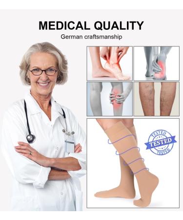 Buy 2 Pairs of Medical Compression Stockings 20-30 mmHg - Ideal for Varicose Veins & Edema - Closed Toe Support Stockings for Men & Women - L Size Beige - Buy Online on GoSupps.com