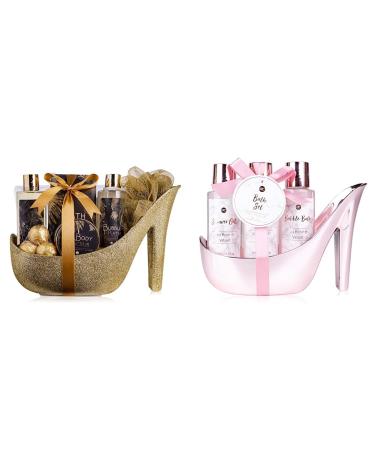 Accentra luxury swimming set gift set in beautiful golden glitter pumps 9-piece luxury beauty set of care set shower set-for a relaxed spa experience & bundle with gift set Heart Cascade