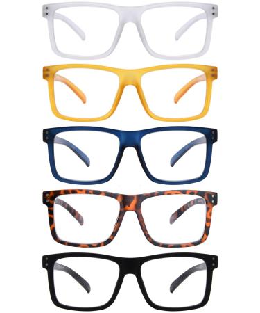 Reading Glasses 5 pack Oversized Square Readers for Women Men (+1.25) 5 Pairs Mix-r2142 1.25 x