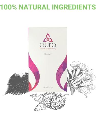  aura HappyT | Aura Herbal Tea | Revitalizes the heart and mind | Happy Tea: 20 tea bags | Functional herbal tea | 100% natural ingredients | Vegan and cruelty-free | Wellness tea - Buy Online on GoSupps.com