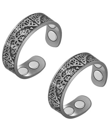 Vicmag 4X Strength Magnetic Copper Rings for Women with 3500 Gauss Magnets 100% Solid Pure Copper Adjustable with Jewelry Gift Box 2PCS (Silver Life Tree)