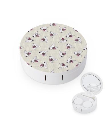 Cute Bull Terrier Dog Face Round Case For Contact Lens Kit Storage Box with Mirror Printed