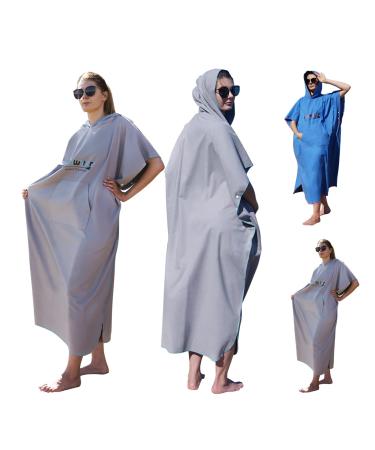 FunWater Surf Poncho Change Towel Robe Cloak with Hood and Inside Pocket,Changing Towel Poncho Quick Dry for Surfing Beach Swimming Outdoor Grey-man
