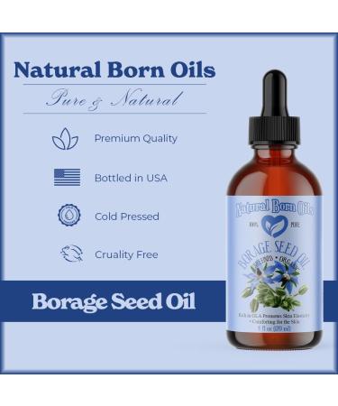 Natural Born Oils Borage Seed Oil 8oz Organic Cold-Pressed Carrier Oil Omega-6 Rich Skin Moisturizer Hair Health Enhancer - Buy Online on GoSupps.com