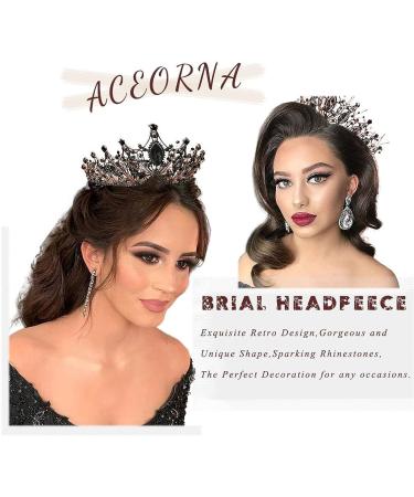 Aceorna Baroque Queen Crystal Wedding Crown - Black Rhinestone Tiara for Women - Buy Online on GoSupps.com