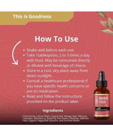 Herbal Goodness Brain and Focus Support - Nootropic Brain Supplement with Gingko and Lion's Mane Brain Health - Non-GMO Natural Clarity Energy & Mental Performance | Vegan Liquid Drops 1 fl. oz - Buy Online on GoSupps.com