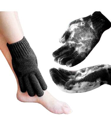 MIG4U Exfoliating Shower Gloves for Bath, Premium Nylon Body Wash Bathing Gloves for Men Women Spa, Massage and Skin Scrub, Dead Skin Cell Remover with Hanging Loop,Black, Large L/XL black