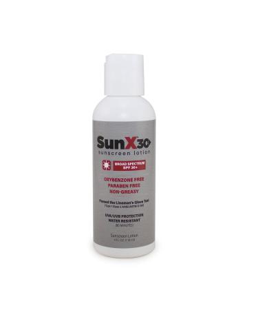 Sun X 30+ SPF Oil Free Sunscreen Lotion (4oz. Bottle) - Free of Parabens Oxybenzone & White Cast Properties With Broad Spectrum (UVA/UVB) Protection - Water & Sweat Resistant For Up To 80 Minutes SPF 30 4 Fl Oz (Pack of 1)