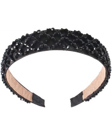 Minkissy Rhinestone Headband Thick Padded Hairband with Beads Sparkle Retro Wide Hair Hoop for Women Girls(Black) - Buy Online on GoSupps.com
