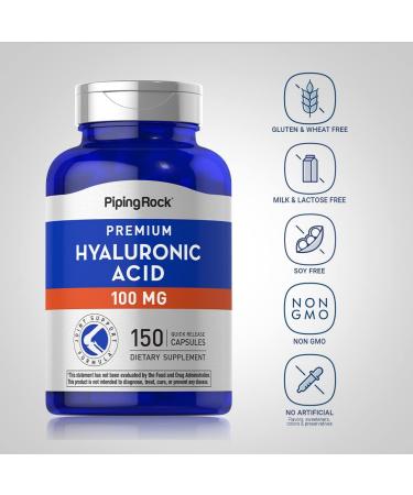 Piping Rock Hyaluronic Acid Capsules | 100mg | 150 Count | Premium Formula | Non-GMO Gluten Free Supplement - Buy Online on GoSupps.com