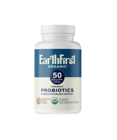 EarthFirst Organic Probiotic 50B CFU with Beef Liver Regenerative Organic Certified Daily Gut Health Supplement Supports Digestion Immune & Emotional Wellness 60 Tablets