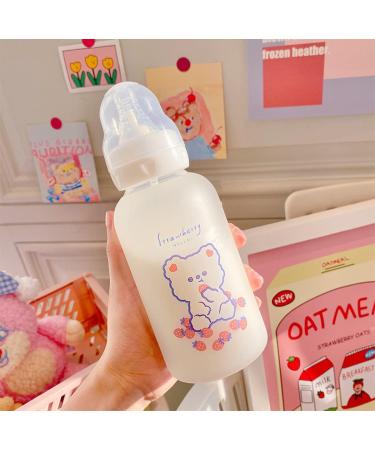 Strawberry Bear Glass Water Bottle 11oz | Kawaii Sippy for Teen Girls & Adults | Cute Portable Drinking Jug - Buy Online on GoSupps.com