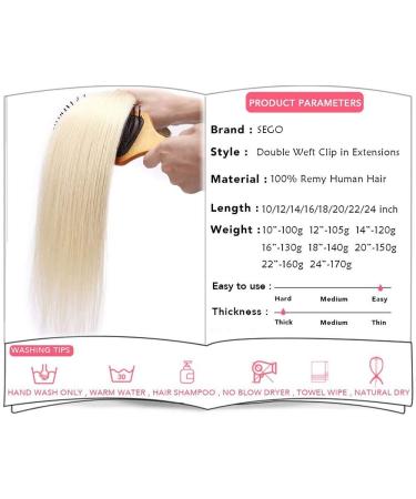 SEGO Clip-in Extensions Real Hair - 8 Part Set 100% Remy Bleach #70 18 (45cm) 140g - Perfect for Complete Head Coverage - Buy Online on GoSupps.com