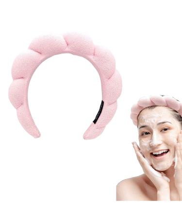 Hogitpe Co Spa Headband Women - Face Wash with Sponge Spa Headband Terry Cloth Fabric Headband Makeup Removal  Shower  Mask - Skin Care Soft and absorbent material Headband Croissant Headband (Pink)