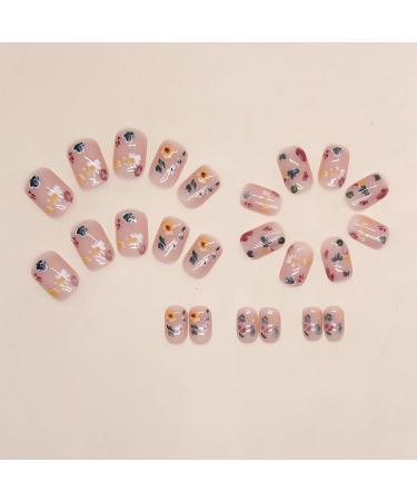 Extra Short Press on Nails - 24 Pcs Square Fake Nails with Flower Designs | Reusable Acrylic False Nails for Women | Spring Manicure Supplies - LPOODDNU - Buy Online on GoSupps.com