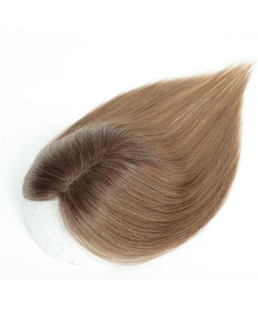 GULALUUK Real Human Hair Topper for Thinning Hair - Ombre Light Brown/Dark Roots (10inch) - 120 Density Swiss Base Clip-in Topper - Buy Online on GoSupps.com