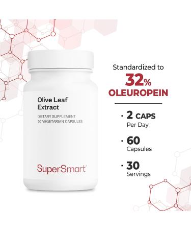 Supersmart Olive Leaf Extract (Patented) - Highly Bioavailable & Water Soluble - Oleuropein 32% Supplement | Non-GMO & Gluten Free - 60 Vegetarian Capsules - Buy Online on GoSupps.com
