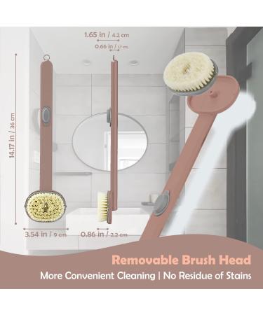 Pink Long Handle Back Scrubber for Shower with Soap Dispenser - Exfoliating Bath Brush 14in - Buy Online on GoSupps.com