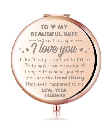 z-crange to My Beautiful Wife You are The Best Thing That Ever Happened to Me Rose Gold Compact Mirror for Wife Unique Mother's Day Birthday Wedding Keepsake Gift for Wife from Husband
