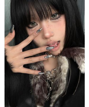 Y2K False Nail Kit Silver Gray Press On Nails Almond Handmade Jelly Gel Fake Nail -3D Sliver Glitter Flash Technology Sense Cat Eye Glitter Almond Glue On Nail Stiletto Acrylic Short Oval Stick On False Nail for Women (XS Small Nail Bed 20mm) - Buy Online on GoSupps.com