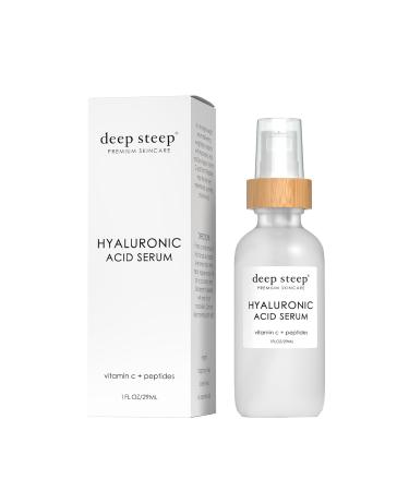 Deep Steep Hyaluronic Acid Face Serum, 1 oz Hydrating Serum with Vitamin C, Argan Oil, Aloe Vera, Glycerin & Apricot Oil Vegan, Clean Beauty Skincare, Smooth & Glowing Skin 1 Fl Oz (Pack of 1) Hyaluronic Acid Serum