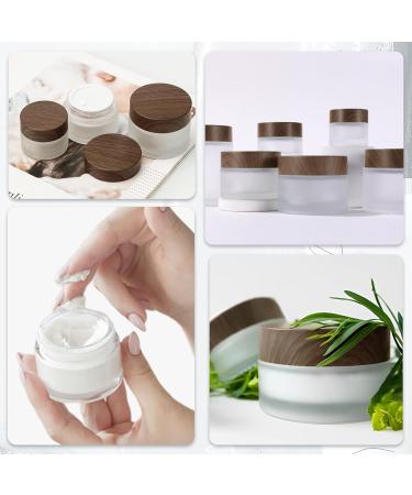 Tuakimce Set of 4 White Matted Glass Cream Cans - 20ml & 30ml Clear Fillable Containers with Lid for Cosmetics & Lottery Brown Wooden Grain Cover - Buy Online on GoSupps.com