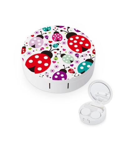 Bagea-Ka Colorful Ladybug Cartoon Pattern Contact Lens Case Box Eye Care Kit Holder Mirror Box with Tweezers Remover Tool Solution Bottle for Outdoor Travel & Home