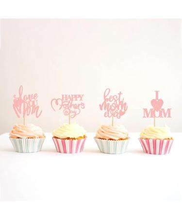 Blumomon 24Pcs Happy Mothers Day Cupcake Toppers Pink Glitter Mum's Day Love Mum Cake Toppers Rose Best Mom Cupcake Picks for Mother's Day Party Decorations Style 5 - Buy Online on GoSupps.com