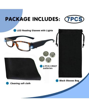 LED Reading Glasses with Light - Compact Full Frame +2.0 Magnifier for Nighttime Reading - Buy Online on GoSupps.com
