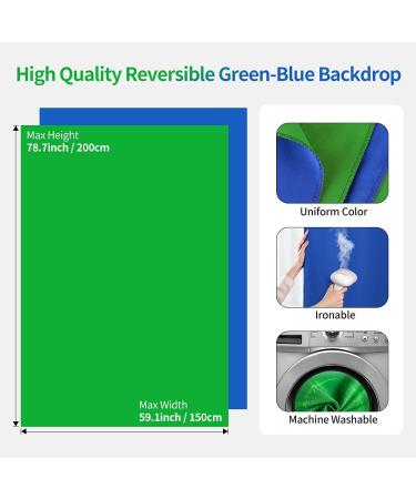 Hemmotop Green Screen Backdrop Kit 5x6.5ft - 2-in-1 Reversible Blue/Green Screen with Portable T-Shaped Stand | 5 Backdrop Clips - Buy Online on GoSupps.com