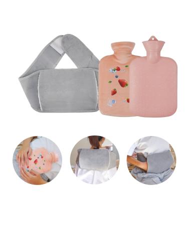 Hot Water Bottle 1000ml PVC Water Bag with Warm Pouch and Waist Warmer Cover Hot Water Bag for Neck and Shoulder Back Legs Waist Warm (Pink-Love)